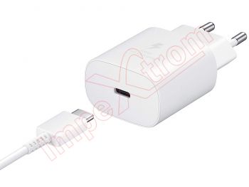 White travel charger with super fast charge (25W) Samsung EP-TA800 with USB type C to USB type C cable, in blister